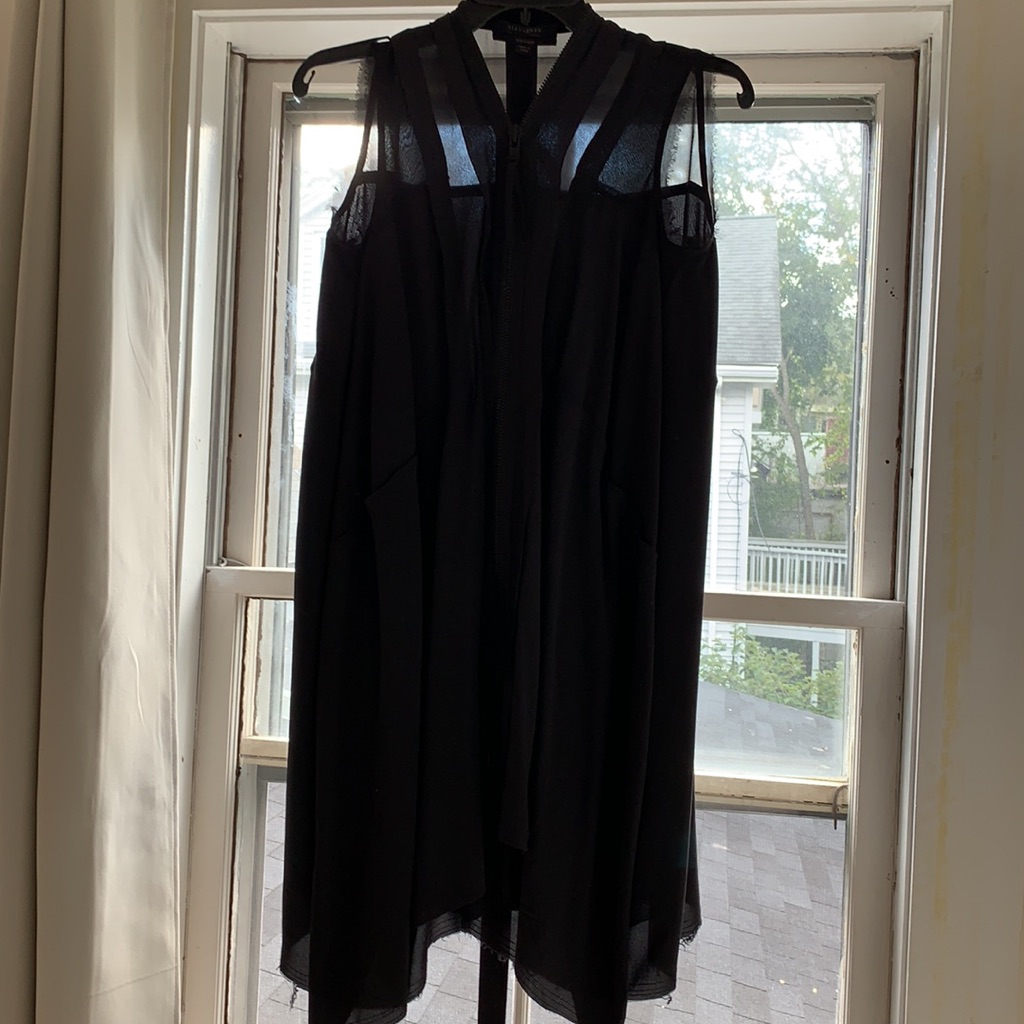 All Saints Lewis/Jayda Dress. Trendy Frayed Edges, Zipper Along Neckline